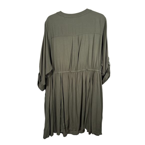 Torrid Shirt Dress Womens 3X Olive Green Mini Stretch Challis Roll Tab Sleeves - Picture 2 of 5